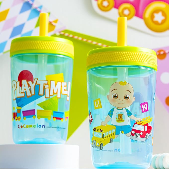 Zak Designs 15oz Cocomelon Kelso Tumbler Set, Leak-Proof Screw-On Lid with Straw Made of Durable Plastic and Silicone, Perfect Bundle for Kids - Image 9