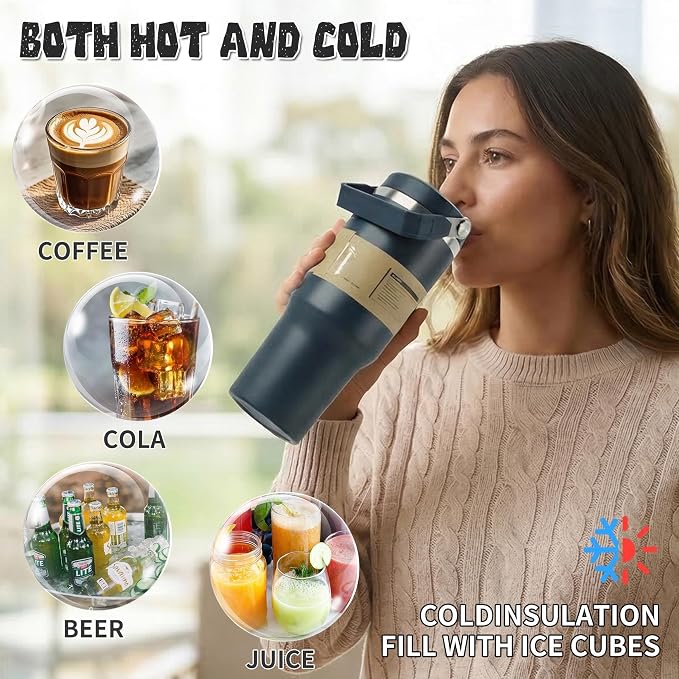 30oz Flip Straw Insulated Water Bottle with Handle, Leak Proof Stainless Steel Tumbler, Double Wall Vacuum Travel Coffee Mug for Cold Drinks, Gym Office Travel Essentials - Image 6