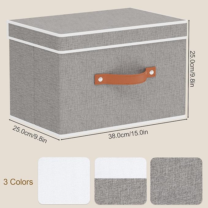 Collapsible Storage Bins with Lids, 3 Pack Linen Foldable Cloth Baskets - Image 6