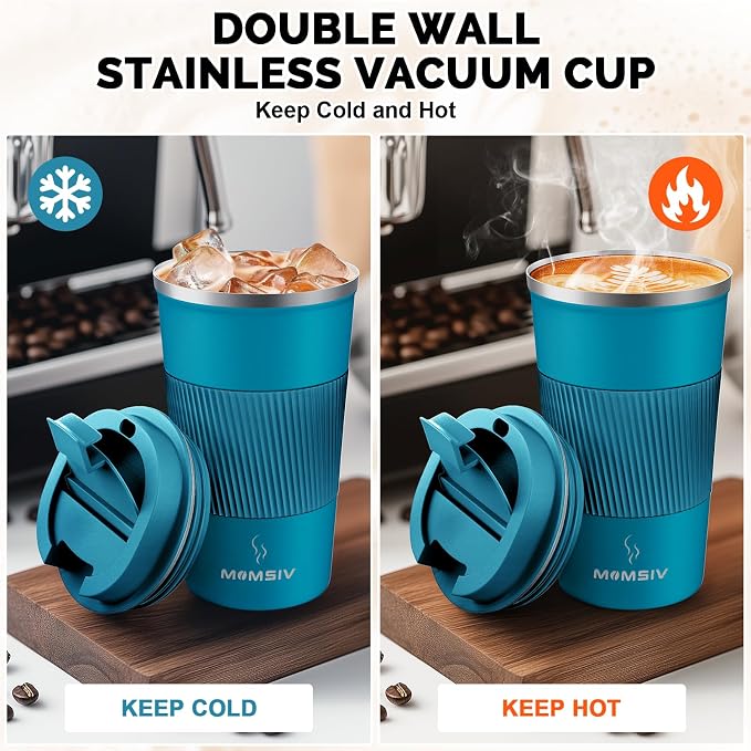 MOMSIV 17oz Travel Mug, Insulated Coffee Cup with Leakproof Lid, Vacuum Stainless Steel Double Walled Reusable Tumbler for Hot and Cold Water Coffee and Tea In Travel and Car - Image 3