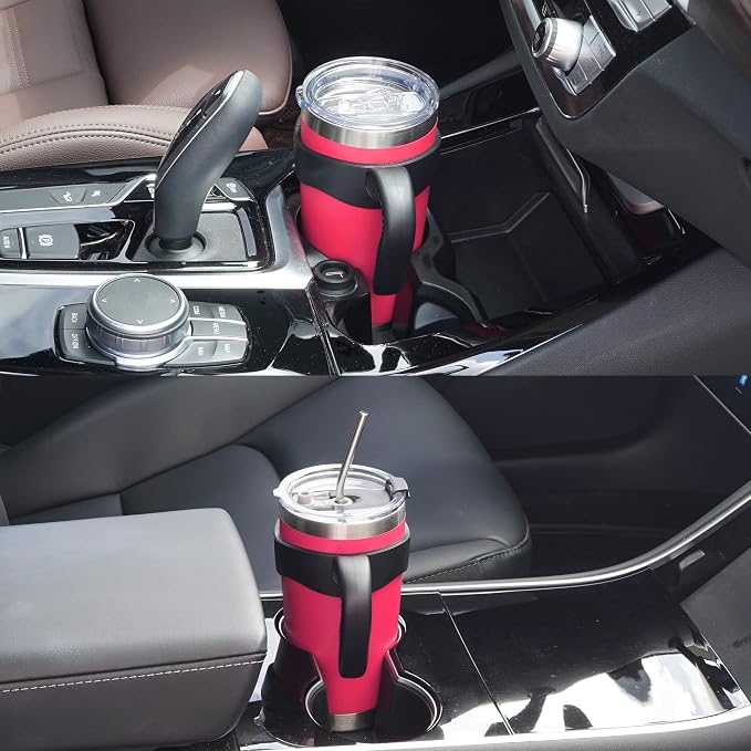 WETOWETO 20oz Tumbler with 2 lids and 2 straws, Stainless Steel Vacuum Insulated Water Coffee Tumbler Cup with Handle, Double Wall Powder Coated Travel Mug Thermal Cup (Watermelon Red, 1 Pack) - Image 7