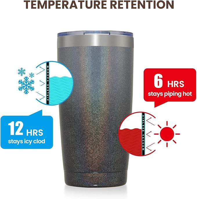 MEWAY 20oz Tumbler 8 Pack Double Wall Vacuum Insulated Travel Glitter Mug Bulk - Image 6