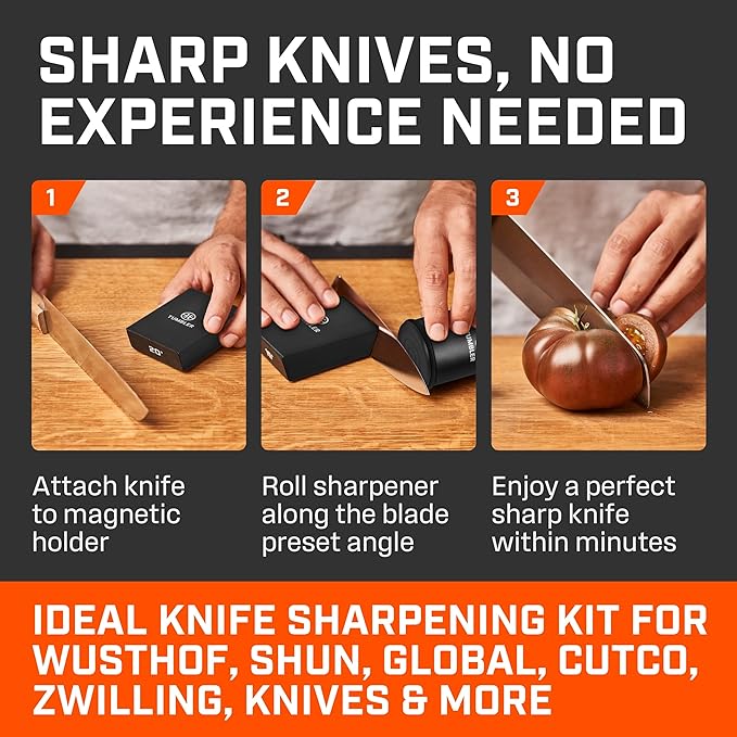 TUMBLER Pro Rolling Knife Sharpener™ - Knife Sharpening Made Easy - Ultimate Gift for Father's Day - Kit with Removable Disc System - 4-Layer Diamond Sharpening Disc & EdgeBoost Ceramic Disc (Black) - Image 3