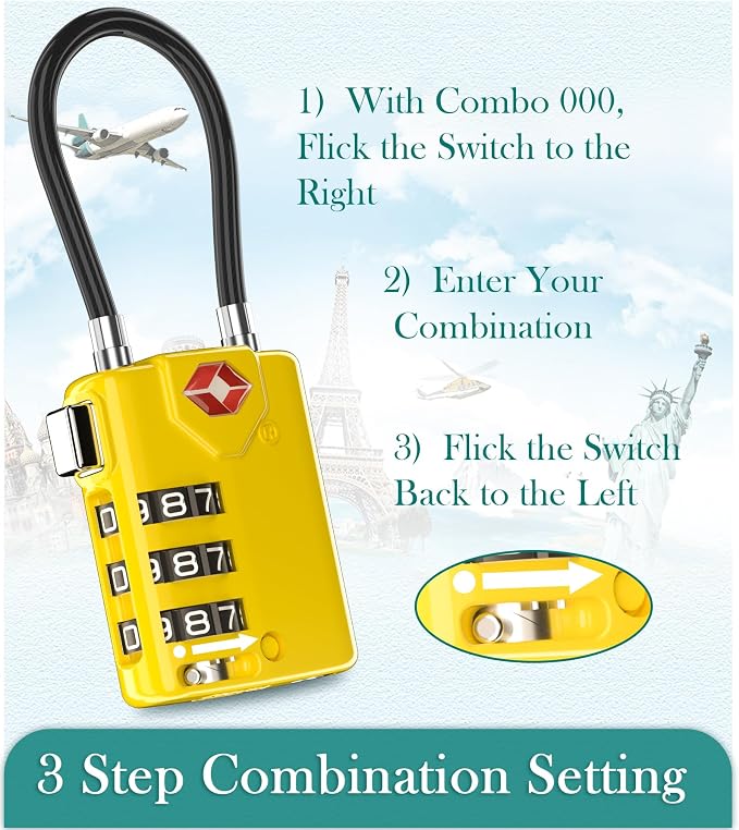Search Alert TSA Approved Travel Combination Luggage Cable Locks - Image 7