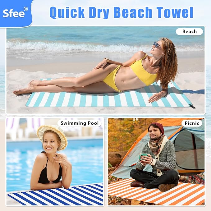 Sfee 2 in 1 Microfiber Oversized Beach Towel, Quick Dry Travel Towel Camping - Image 4