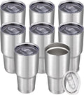 30 oz Tumbler with Lid Stainless Steel Tumblers Bulk Vacuum Insulated Cup Reusable Powder Coated Travel Mug Double Wall Leak Proof Cups Keep Cold Drinks for 12 Hours Stainless, Set of 8 by CoolYoleb