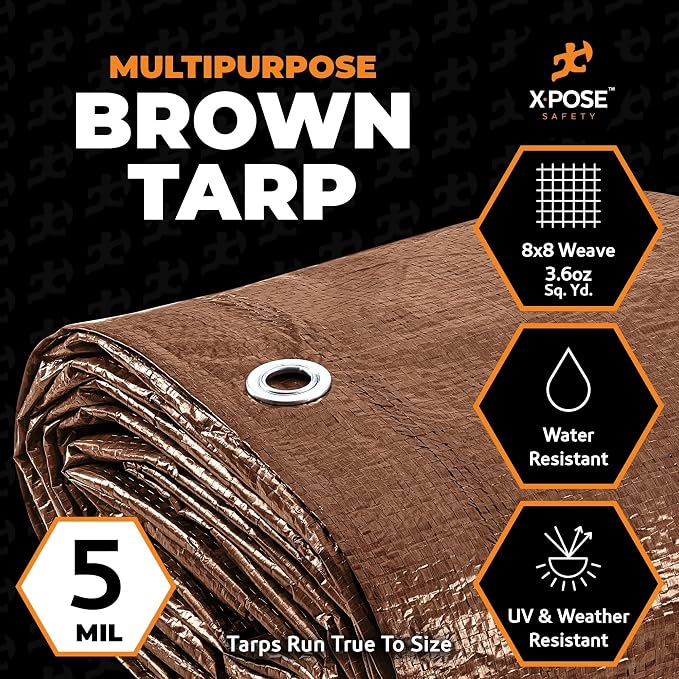 Multipurpose Protective Cover Brown Poly Tarp 12' x 16' - Image 2