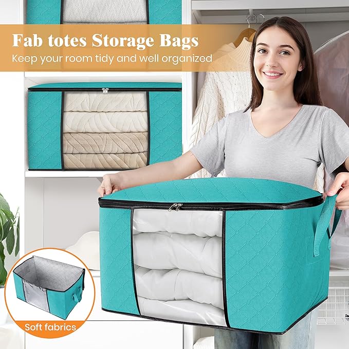 Fab totes 8 Pack Clothes Storage, Foldable Thick Fabric Blanket Storage Bags - Image 5