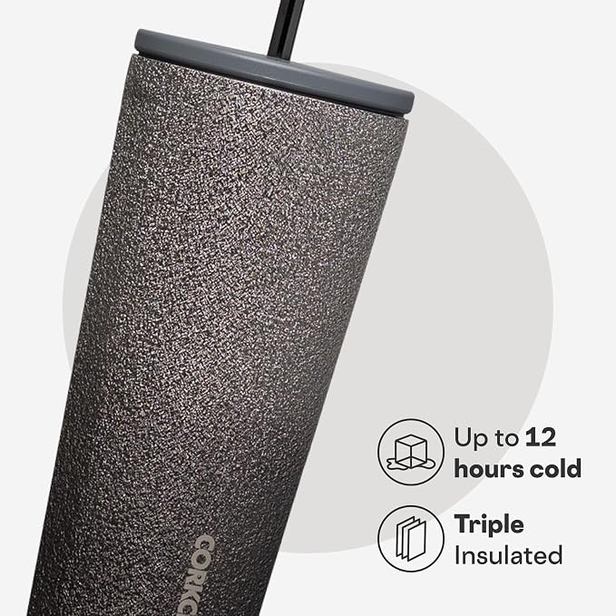 Corkcicle Cold Cup Insulated Tumbler with Straw - Keeps Drinks Cold for 12 Hours - Triple-Insulated Stainless Steel - Leak-Resistant Lid - Summer Drinkware Gift - 24 oz - Steel Shadow - Image 3