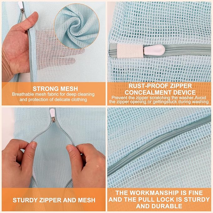 4-Piece Blue Large Durable Organic Cotton Mesh Laundry Bags - Image 5