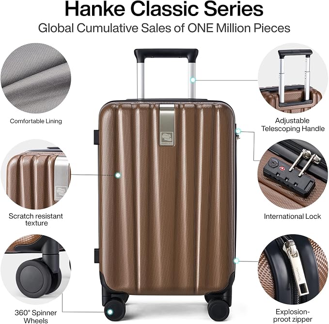 Hanke 20 Inch Carry On Luggage 22x14x9 Airline Approved Lightweight PC Hard - Image 3