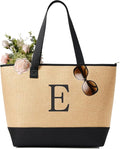 KALIDI Woven Tote Bag for Women, Lightweigh Monogram Beach Bag by KALIDI