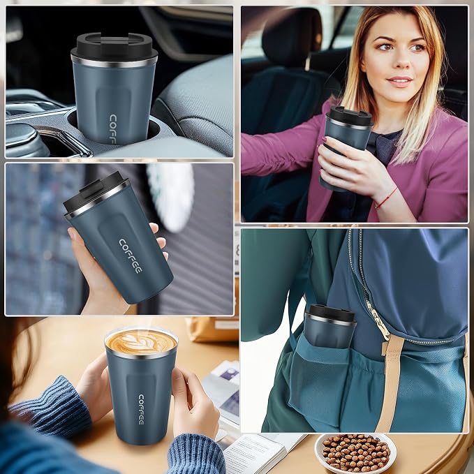 MOMSIV 12oz Travel Mug, Insulated Coffee Cup with Leakproof Lid, Vacuum Stainless Steel Double Walled Reusable Tumbler for Hot and Cold Water Coffee and Tea In Travel and Car Blue - Image 7