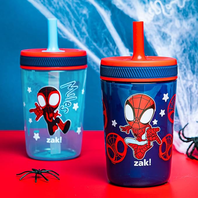 Zak Designs Marvel Spider-Man Kelso Toddler Cups for Travel or at Home, 15oz 2-Pack Durable Plastic Sippy Cups with Leak-Proof Design is Perfect for Kids (Spidey and His Amazing Friends) - Image 2
