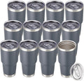 30 oz Tumbler with Lid Stainless Steel Tumblers Bulk Vacuum Insulated Cup Reusable Powder Coated Travel Mug Double Wall Leak Proof Cups Keep Cold Drinks for 12 Hours Grey, Set of 12 by CoolYoleb