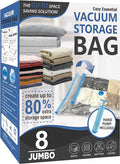 8 Jumbo Vacuum Storage Bags, Space Saver Bags Compression Storage Bags by CozyEssential