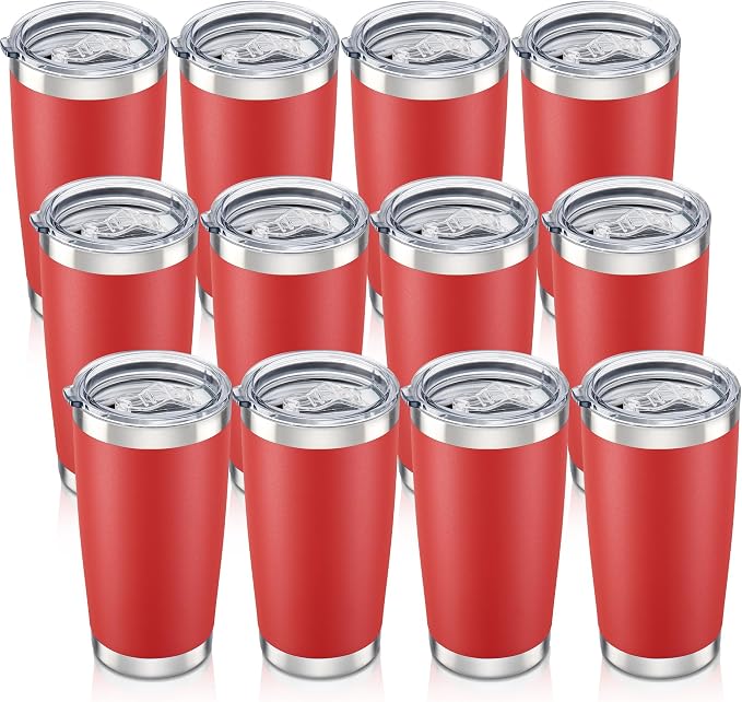 20 oz Tumbler with Lid Stainless Steel Insulated Tumblers Bulk Double Wall Vacuum Cups Powder Coated Travel Mug Keep Drinks Cold and Hot, Wine Red, 12 Pack by Orebigo