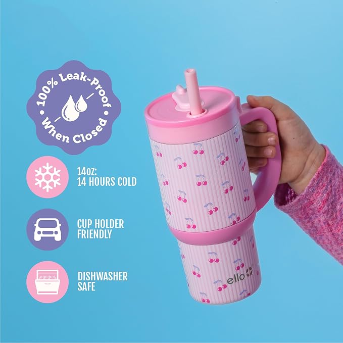 Ello Oasis 14oz Stainless Steel Tumbler - Preppy Cherries - Image 3
