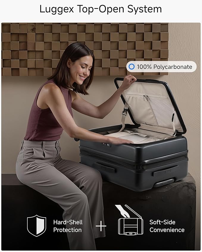 Checked Luggage Top Opening, FLT Expandable Polycarbonate Hard Shell Suitcase - Image 3