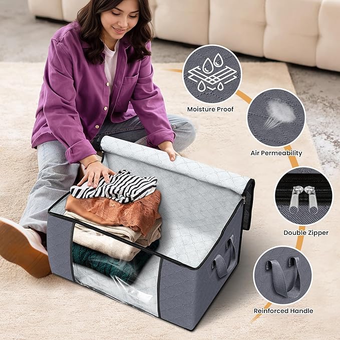 Fab totes 6 Pack Clothes Storage, Foldable Thick Fabric Blanket Storage Bags - Image 4