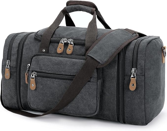 Gonex Canvas Duffle Bag for Travel 60L Expandable Duffel Weekend Overnight Bag by Gonex