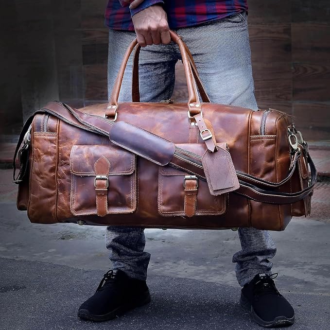 Large duffel bags for men holdall leather travel bag overnight gym sports - Image 7