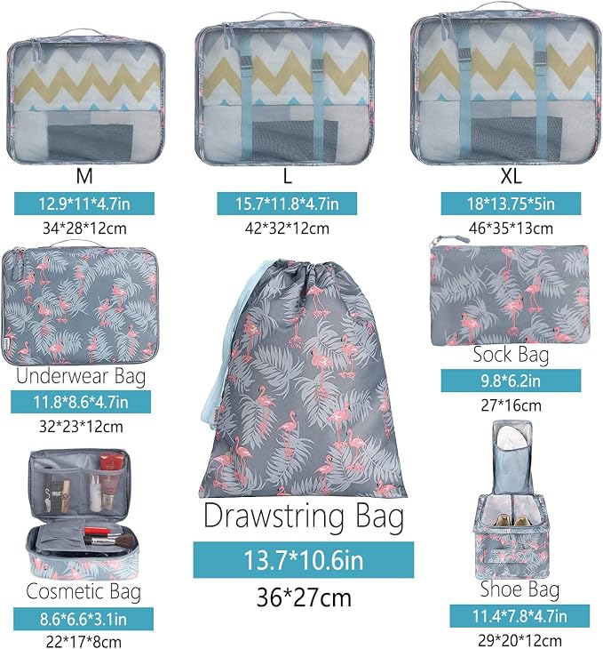 BAGAIL 8 Set Packing Cubes Luggage Packing Organizers - Image 2