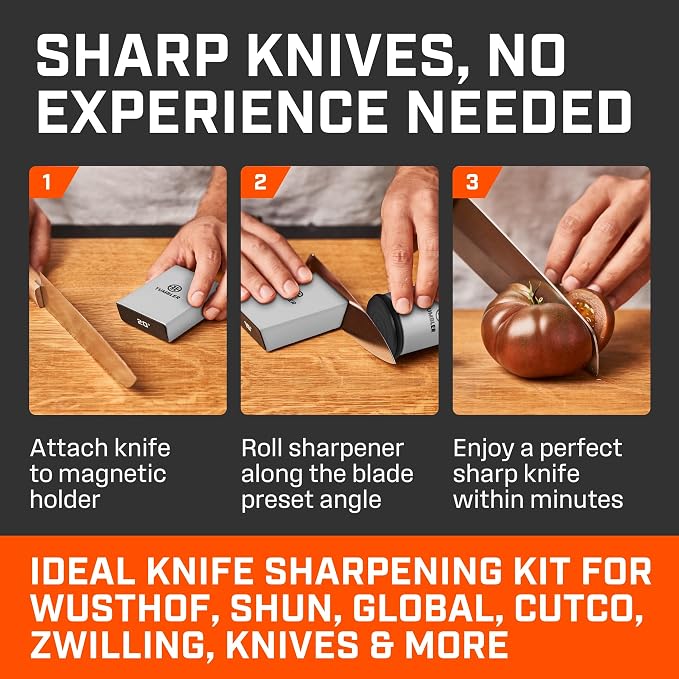 TUMBLER Pro Rolling Knife Sharpener™ - Knife Sharpening Made Easy - Ultimate Gift for Father's Day - Kit with Removable Disc System - 4-Layer Diamond Sharpening Disc & EdgeBoost Ceramic Disc (Grey) - Image 3