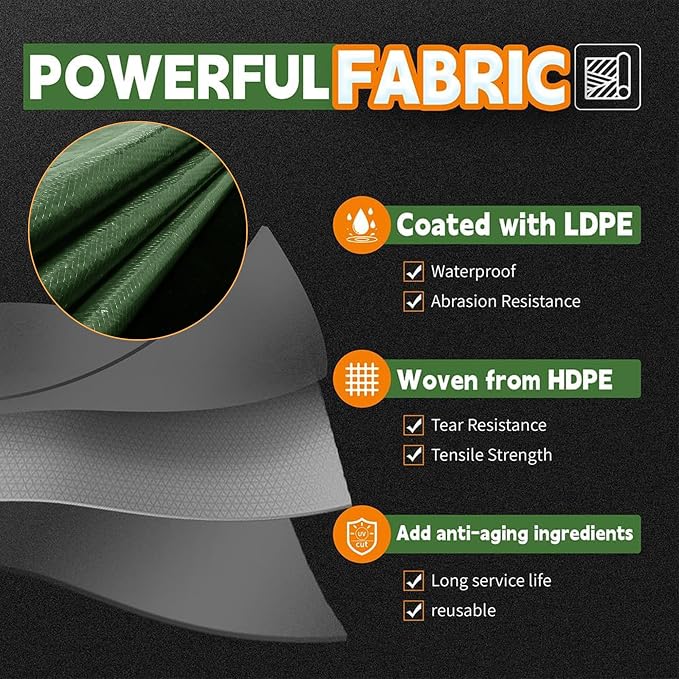 7x10 Feet Tarp Waterproof, 9Mil Thick, Finished Size Tarps, UV Resistant - Image 3