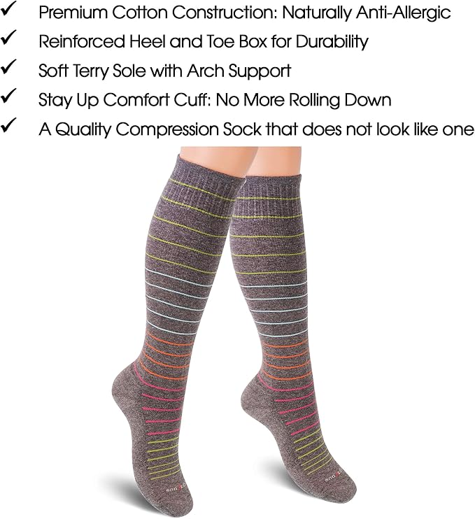 Cotton Compression Socks for Women & Men. 15-20 mmHg Support Knee-High Nude - Image 8
