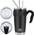 WETOWETO 20oz Tumbler with 2 lids and 2 straws, Stainless Steel Vacuum Insulated Coffee Tumbler Cup, Double Wall Powder Coated Leak-proof Travel Coffee Mug Cup (Black, 1 Pack) by Wetoweto