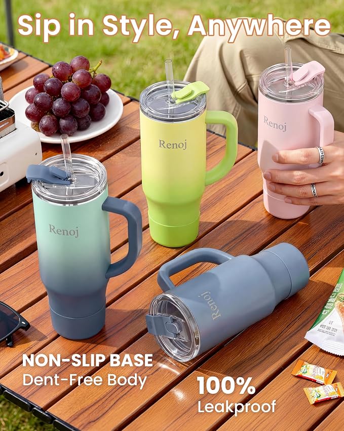 Renoj Insulated Mug 100% Leak Proof Insulated Water Bottle for Iced Coffee & Hot Drinks - Fits Car Cup Holder, Ideal Gift, 2 Straws & Silicone Boot - SnapShift Blue 40 oz - Image 7