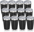 20 oz Tumbler with Lid Stainless Steel Insulated Tumblers Bulk Double Wall Vacuum Cups Powder Coated Travel Mug Keep Drinks Cold and Hot, Black, 12 Pack by Orebigo