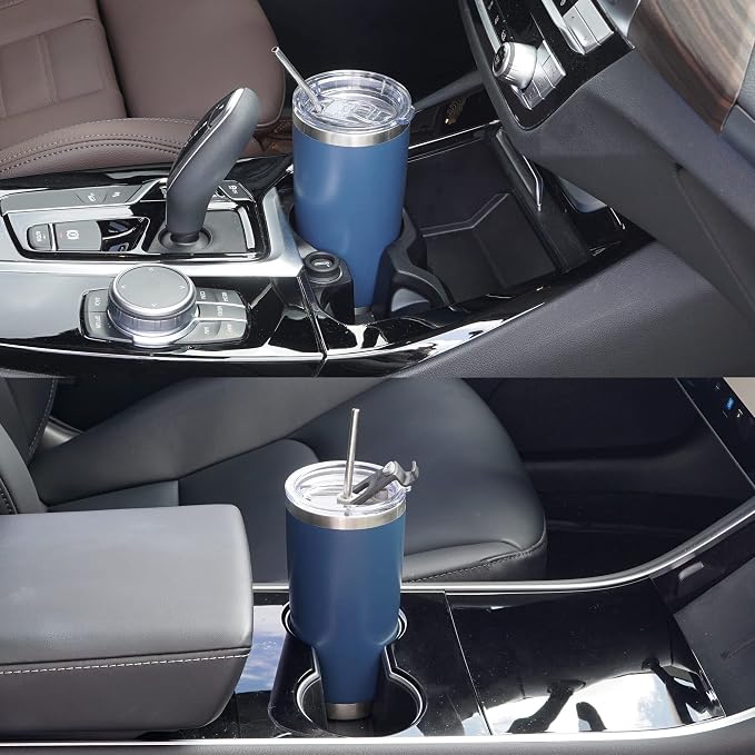 WETOWETO 20oz Tumbler with 2 lids and 2 straws, Stainless Steel Vacuum Insulated Water Coffee Tumbler Cup, Double Wall Powder Coated Spill-Proof Travel Mug Thermal Cup (Navy Blue, 1 Pack) - Image 6