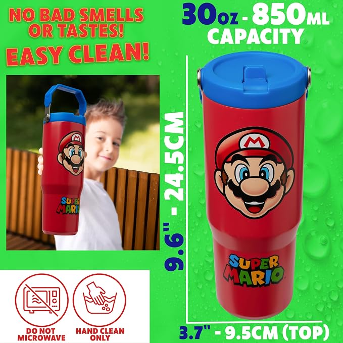 Get Trend Super Mario Tumbler Stainless Steel with Straw 30oz Kids Teens Insulated Cup with Lid Travel Mug Cups for School Sports Gifts for Kids (Red Super Mario) - Image 6