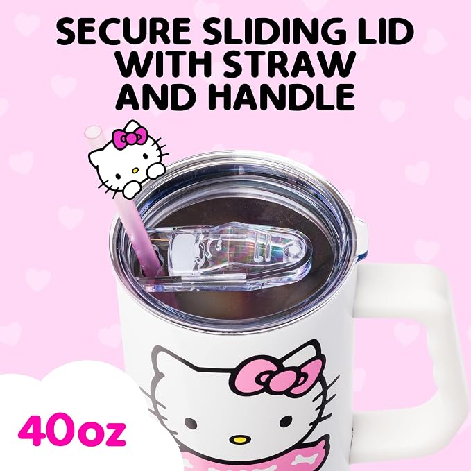 Silver Buffalo Sanrio Hello Kitty Halloween Spooky Skeleton Costume Double Walled Stainless Steel Tumbler with Handle and Straw, Fits in Standard Cup Holder, 40 Ounces - Image 3