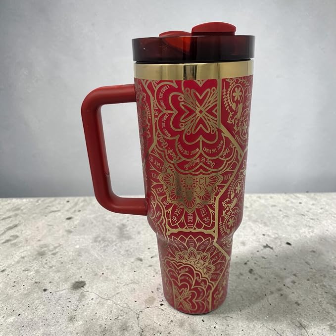 Hidden Cuss Word Tumbler 40oz Laser Engraved Funny Nurse Gift Swear Tumbler with Lid and Straw, Multicolor, Gag Gift Hidden Curse Words Stainless Steel Travel Mug (Red with Gold Underlay) - Image 3