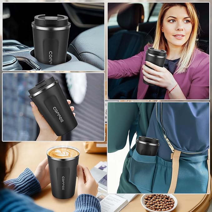 MOMSIV 12oz Travel Mug, Insulated Coffee Cup with Leakproof Lid, Vacuum Stainless Steel Double Walled Reusable Tumbler for Hot and Cold Water Coffee and Tea In Travel and Car Black - Image 7