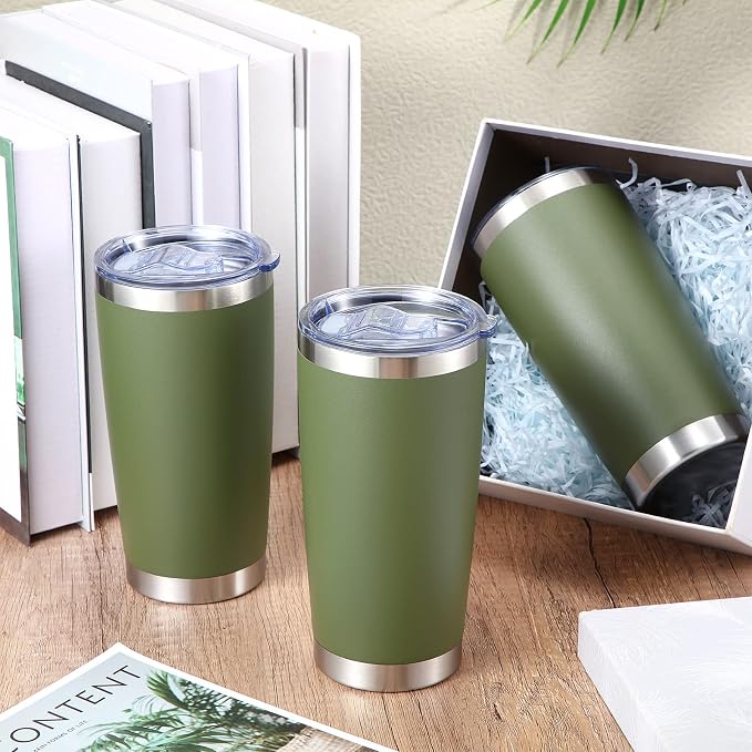 Sieral 36 Pack Stainless Steel Tumblers Bulk with Lids Double Wall Vacuum Insulated Coffee Cups Blank leakproof Powder Coated Tumblers for Engraving Wedding Graduation Party Favors(20 oz,Army Green) - Image 4