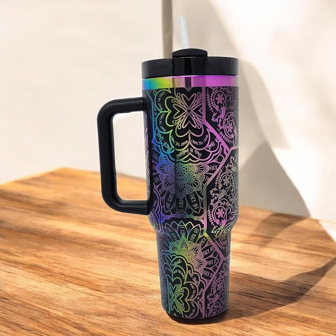 Hidden Cuss Word Tumbler 40oz Laser Engraved Funny Nurse Gift Swear Tumbler with Lid and Straw, Multicolor, Gag Gift Hidden Curse Words Stainless Steel Travel Mug (Black with Rainbow Underlay) - Image 7
