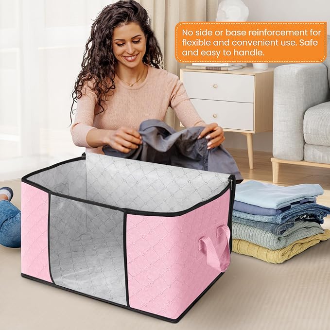 Fab totes 6 Pack Clothes Storage, Foldable Thick Fabric Blanket Storage Bags - Image 3