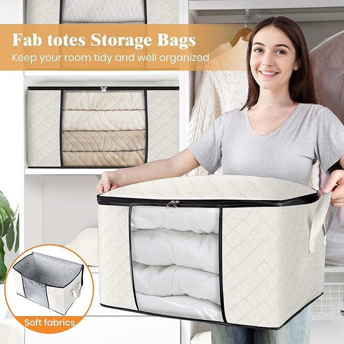 Fab totes 10 Pack Clothes Storage, Foldable Thick Fabric Blanket Storage Bags - Image 5