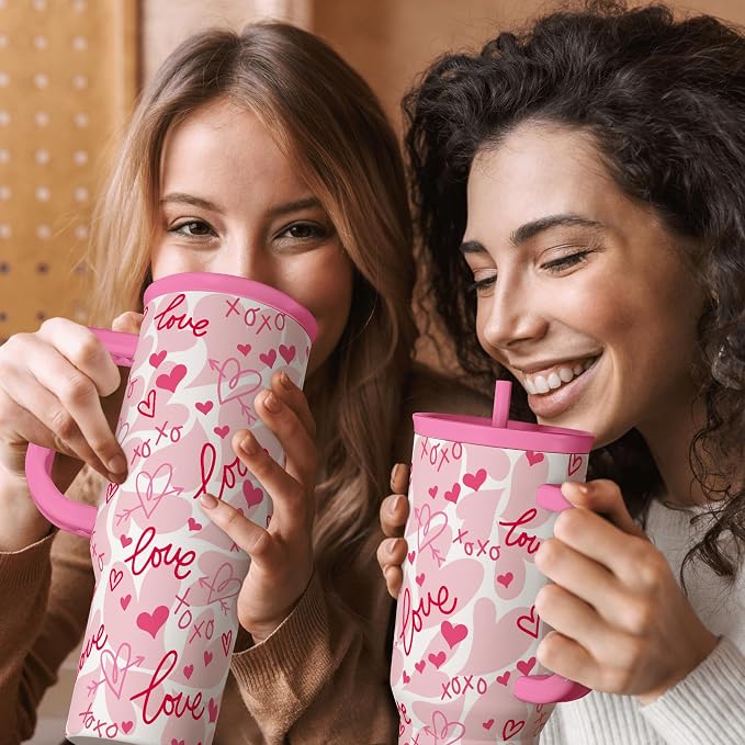 SANDJEST Heart Tumbler with Handle 40oz, Valentines Stainless Steel Insulated Tumblers Coffee Travel Cup with Straw Lid, Gifts for Women Girl - Image 7