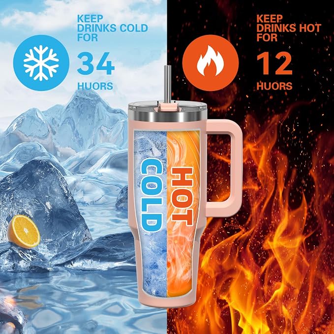 20 oz Tumbler with Handle,Tumbler with Lid and Straw,Double Wall Insulated Cup Stainless Steel Travel Mug(Cold for 34 Hours),Water Bottle for Iced Tea,Coffee,Cold Beverages(Pink) - Image 3