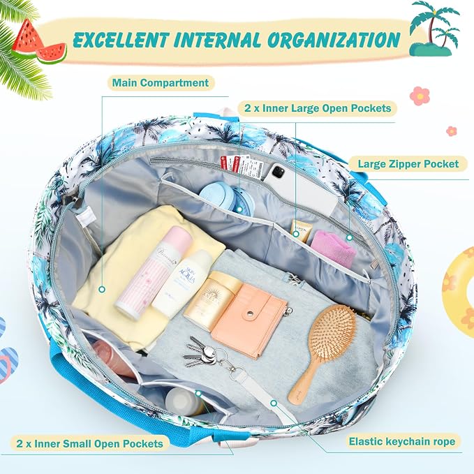 Extra Large Beach Bags for Women, Waterproof Sandproof Beach Tote Bag Zipper - Image 5