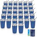 IEOVIEE 32 Pack, 20oz Stainless Steel Bulk Tumblers with Lids and Straws, Double Wall Insulated Travel Coffee Mug, Durable Powder Coated Tumbler Bulk Cup for Cold and Hot Drinks(Dark Blue) by IEVOIEE