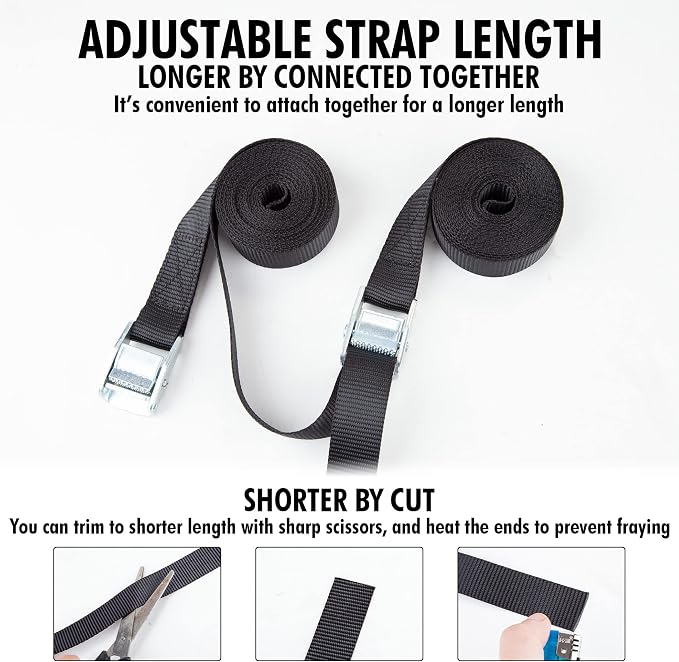 Cartman 1" x 12' Lashing Straps Cargo Tie-Down Strap Up to 600lbs, 16pk in - Image 5