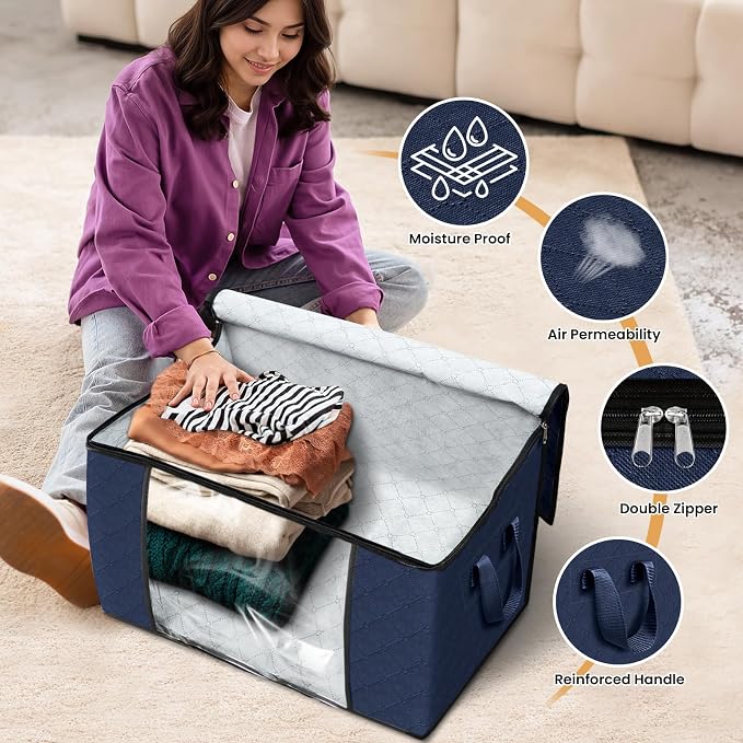 Fab totes 24 Gallons Clothes Storage, Foldable Thick Fabric Blanket Storage Bags - Image 4