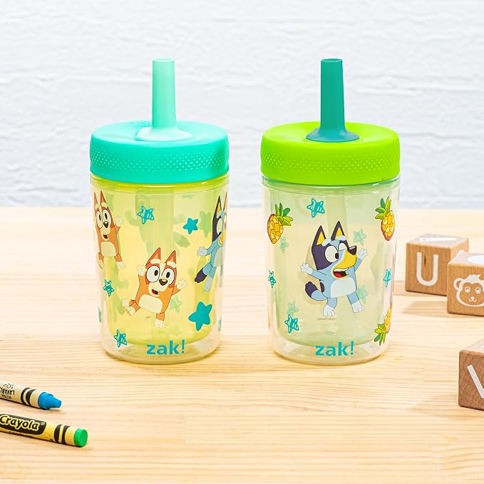 Zak Designs Bluey Capri Toddler Tumblers For Travel or At Home, 9oz 2-Pack Double Wall Plastic Sippy Cups With Leak-Proof Design is Perfect For Kids (Bluey, Bingo) - Image 2