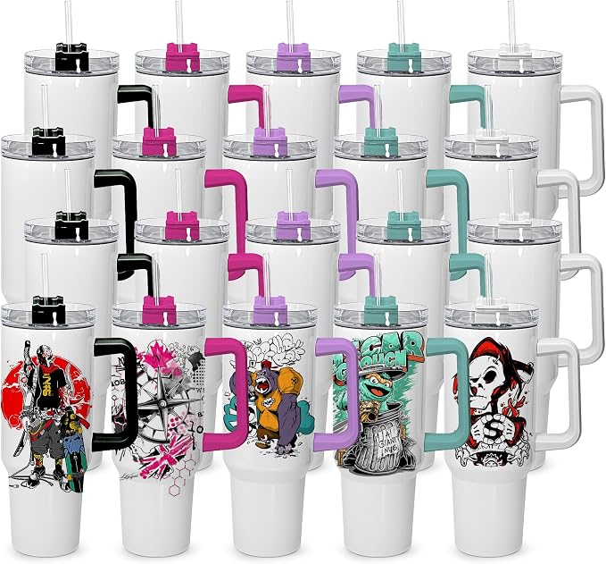 sweet grain 40 oz Sublimation Tumbler with Handle and Straw(20 Pack) Stainless Steel Double Wall Vacuum Insulated Travel Mug Cup Tumblers Bulk Sublimation Blank - 5 Colors by sweetgrain